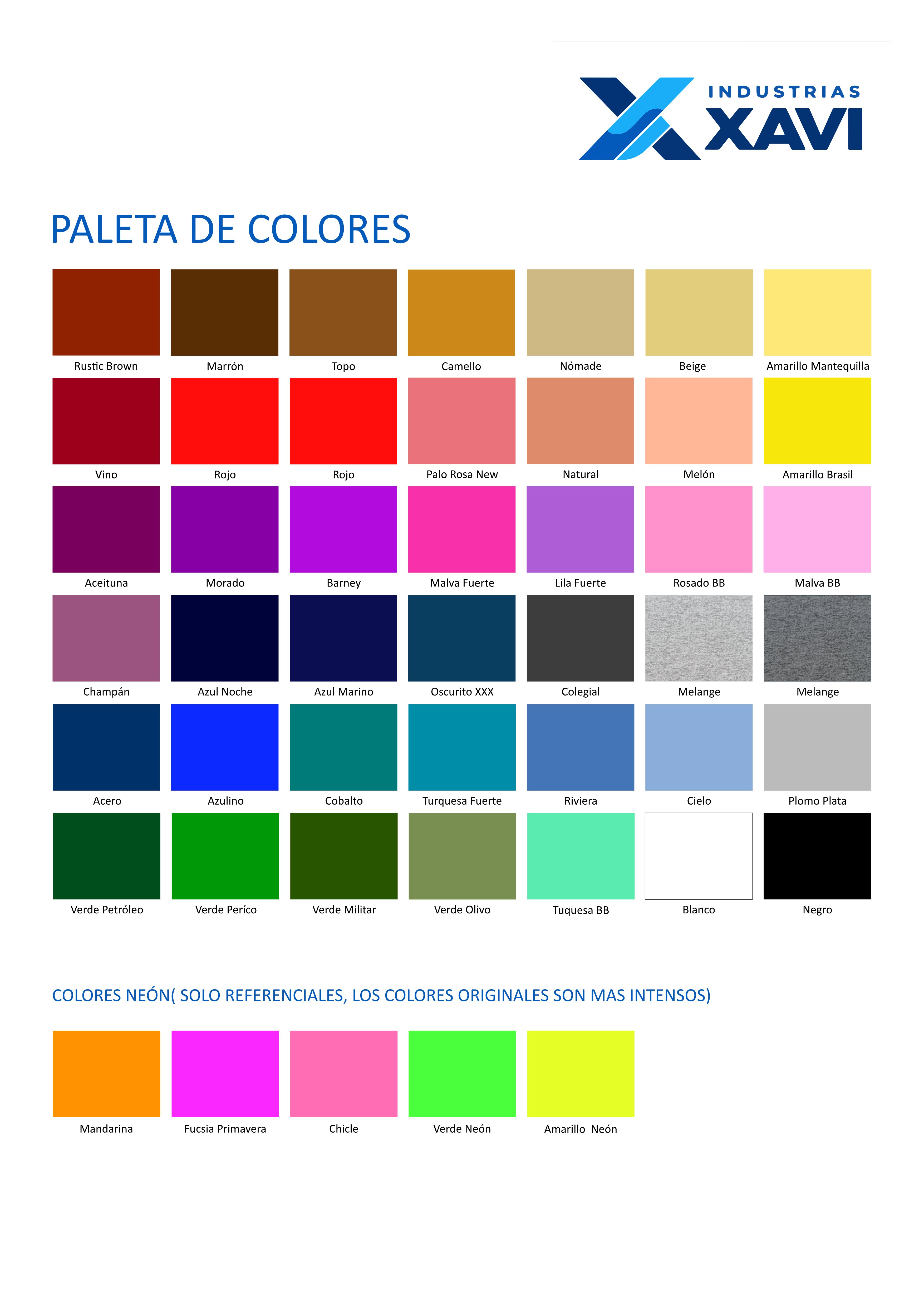 Paleta completa de colores disponibles